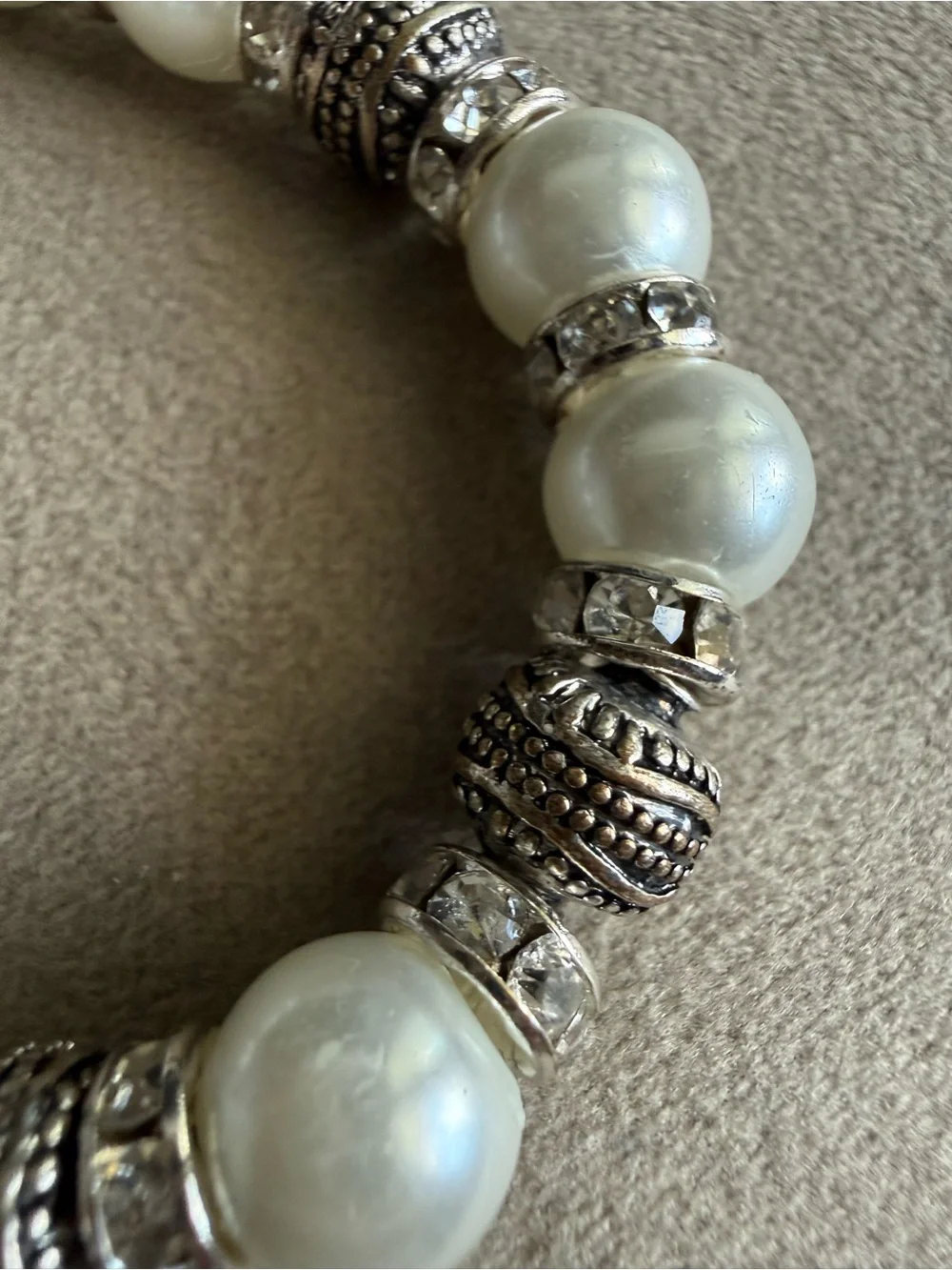 Classic White Pearl and Silver Bead Stretch Bracelet